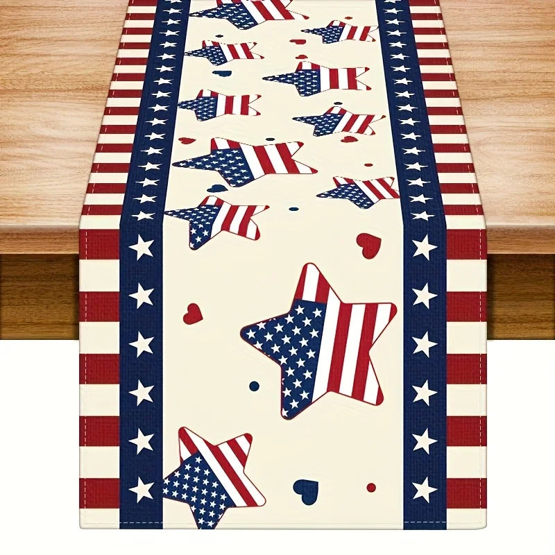 VIKAMA Patriotic Star & Firework Table Runner 4th of July Independence Day Kitchen Dining Home Party Decor