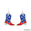 PESENAR  American Flag Cowboy Boot Earrings, Red Blue Glitter Enamel Drop Earrings, Patriotic Independence Day Jewelry