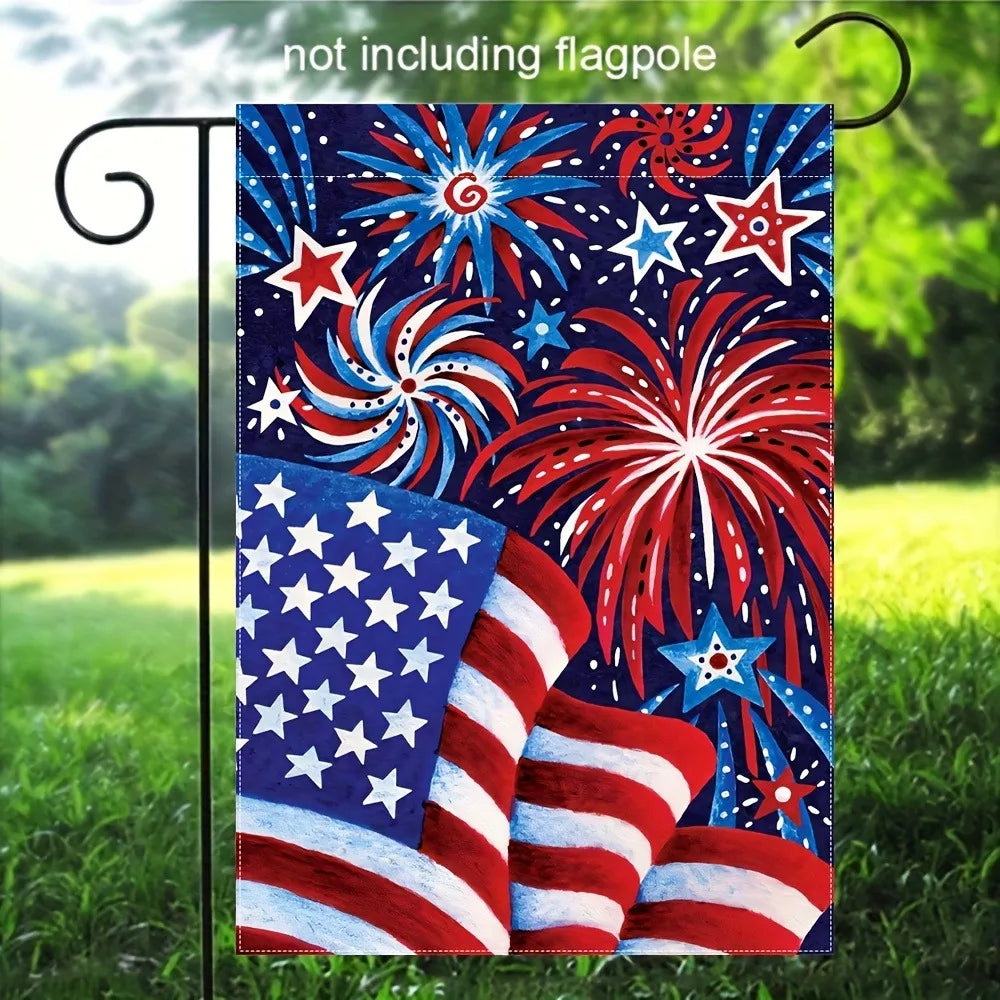 American Flag Fireworks Garden Flag, Patriotic Stars and Stripes Yard Flag for 4th of July Independence Day Decor