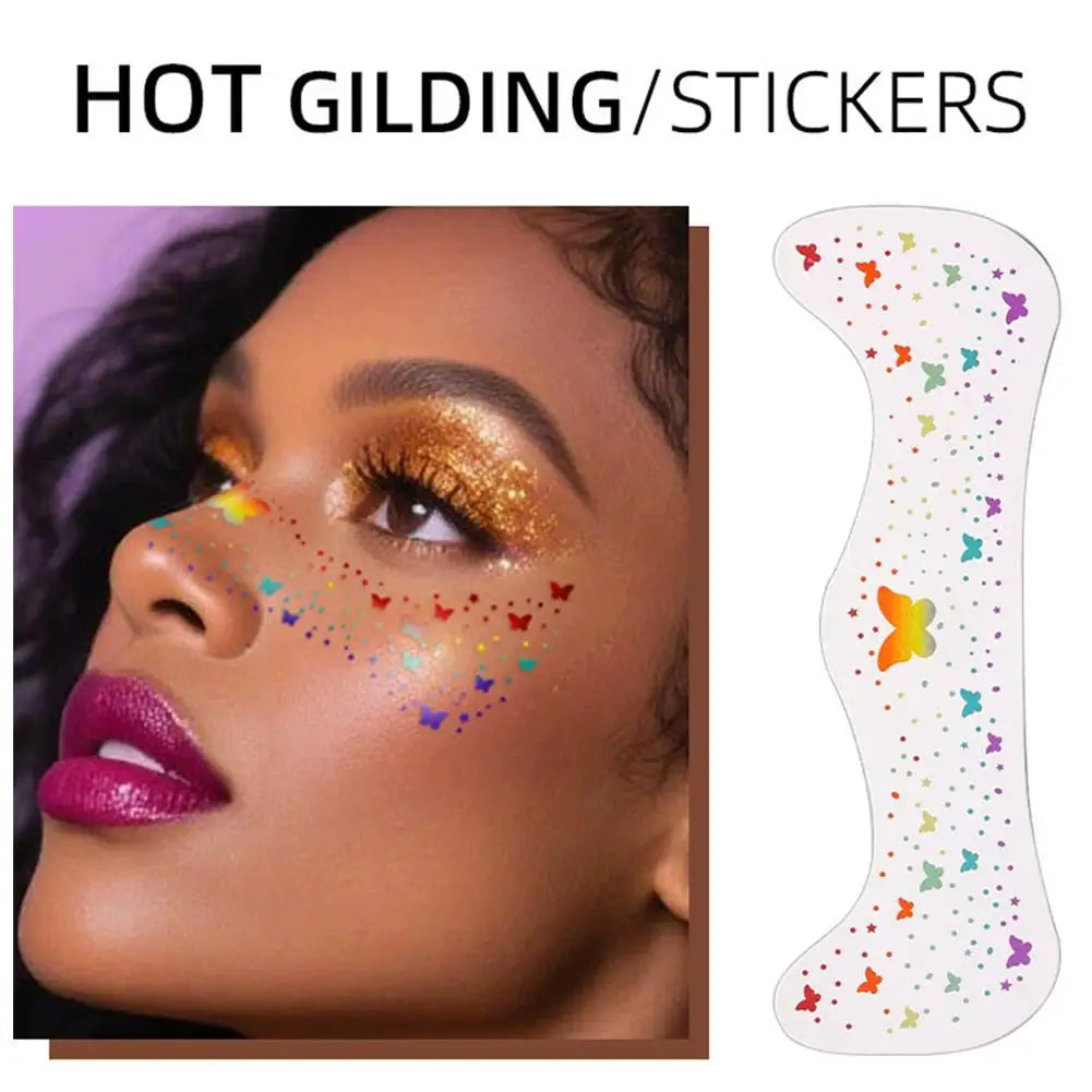 Fourth of July Face Tattoos, 2Pcs Glitter Freckles Face Tattoos Makeup for Independence Day Patriotic Party Supplies Fake Tattoo