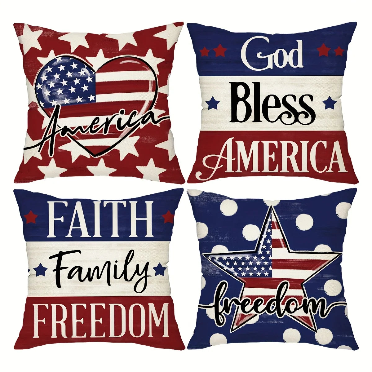 4pcs Patriotic USA Pillow Covers, American Flag Memorial Day Decor, for Indoor Outdoor Home Sofa Decor
