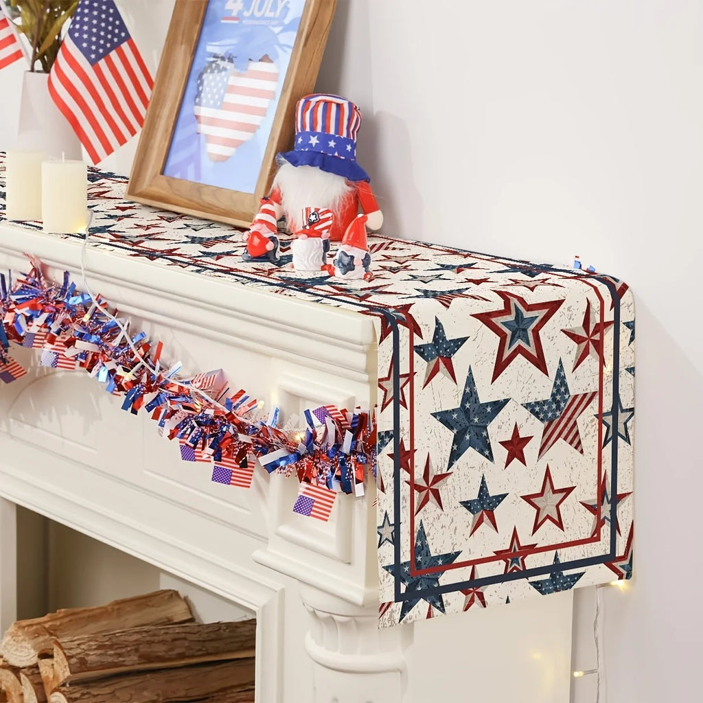 VIKAMA Patriotic Star & Firework Table Runner 4th of July Independence Day Kitchen Dining Home Party Decor
