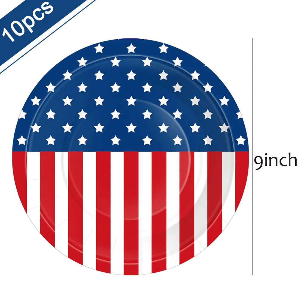 USA Theme Party Decorations American Flag Tattoo Sticker,flag Plates,banner,cups 4th Of July Independence Day Patriotic Supplies