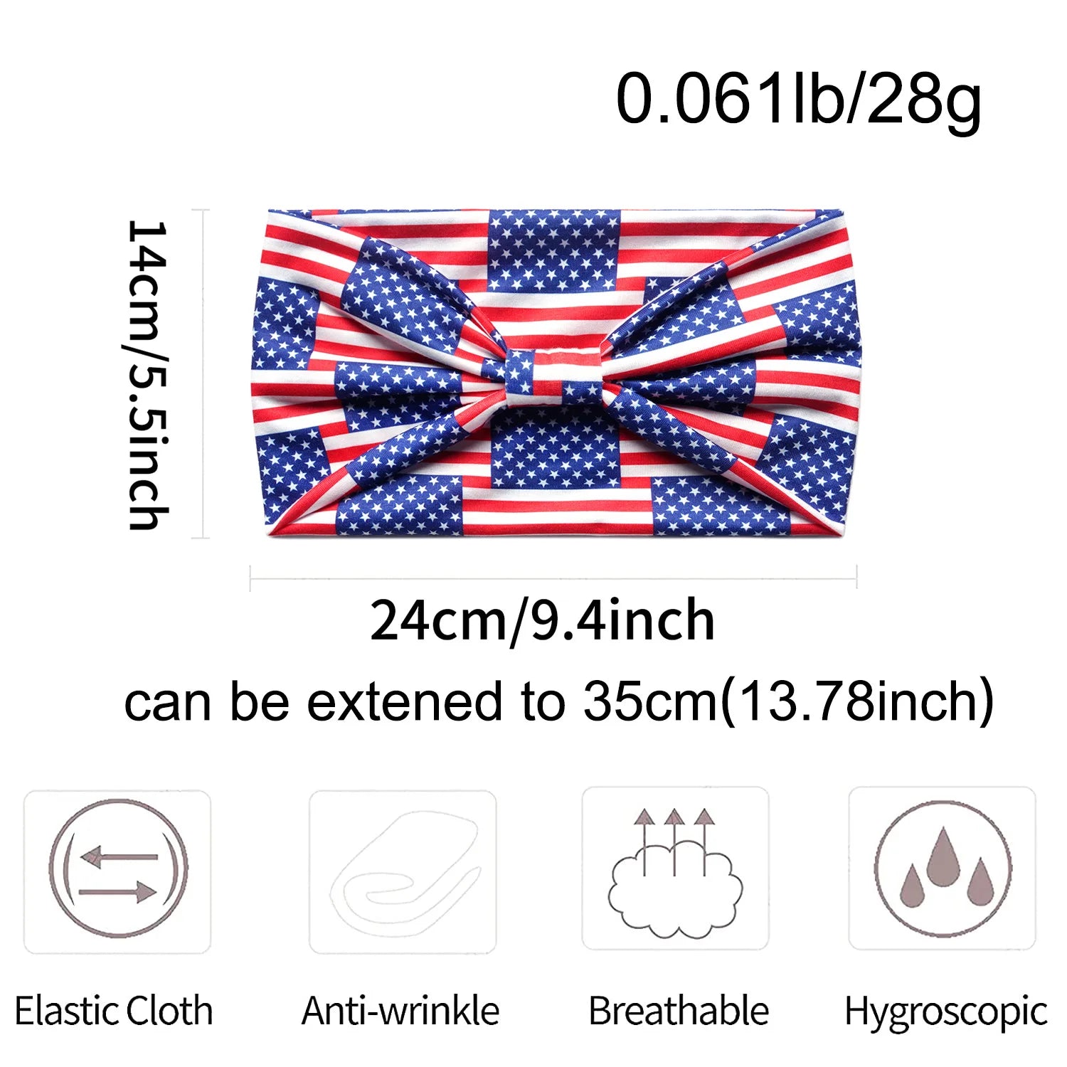 American Flag Headbands Women 4th of July Head Band Wide Turban Headwrap Red White and Blue Hairbands USA Patriotic Accessories