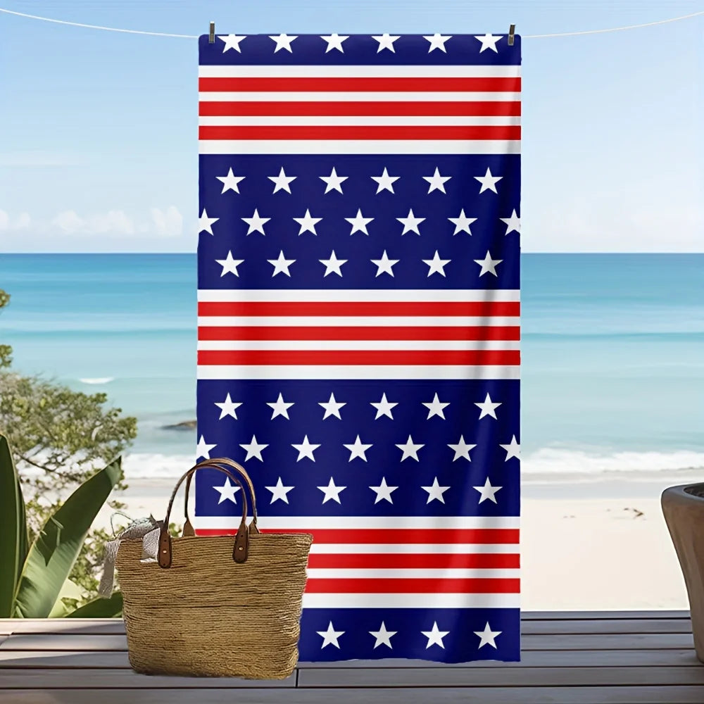 1pc 4th of July Towels Patriotic Red White Blue Stars Stripes Beach Towels Oversized Beach Lightweight Microfiber