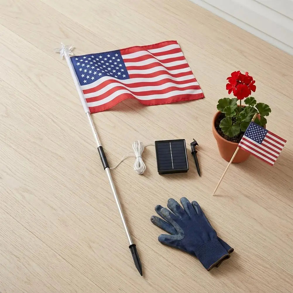 6/8 Connected in 1 Solar American Flag Pathway Stake Lights LED Outdoor Yard Garden Decorations