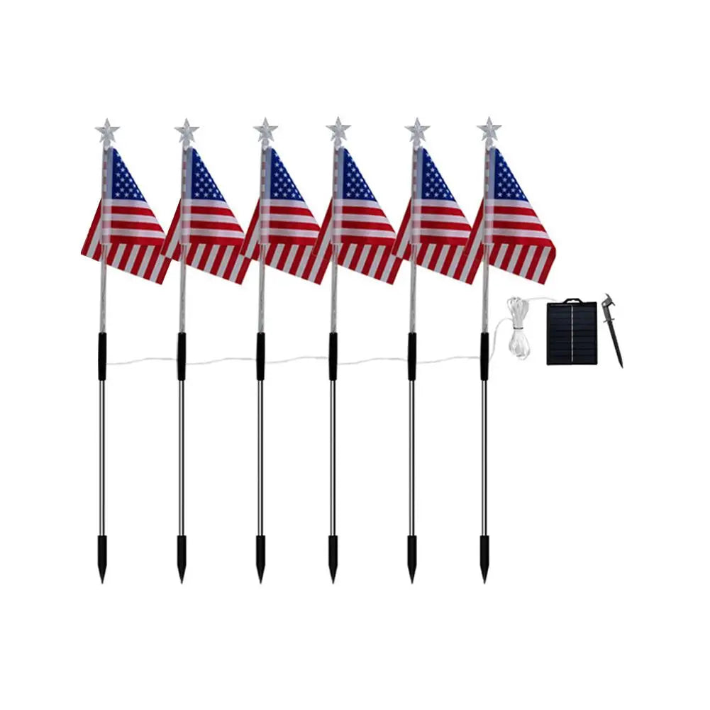 6/8 Connected in 1 Solar American Flag Pathway Stake Lights LED Outdoor Yard Garden Decorations
