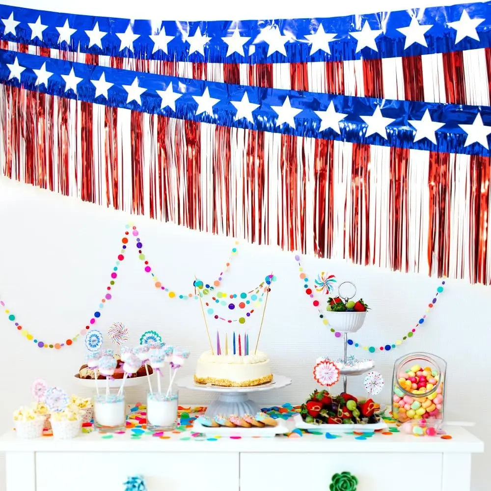 4th of July Garland Decorations Glitter Tinsel Patriotic Decor for Tree Car Golf Cart Parade Float Bike Party Table Yard Boat