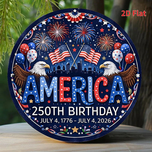 2D Flat, 1pc [2Dfalt] America 250th Birthday Wall Decor - Vintage Retro Double Eagle Fireworks Sign Suitable for 4th of July, Ro