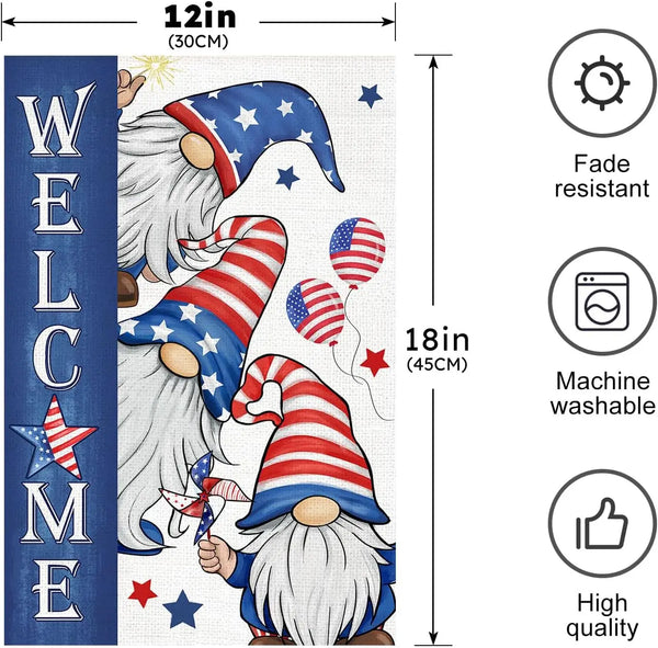 Charming Patriotic Gnome Garden Flag