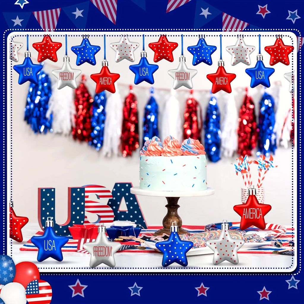 12/24Pcs Patriotic Star Decorations Red White Hanging Stars for Independence Day Memorial Day 4th of July  Party Supplies