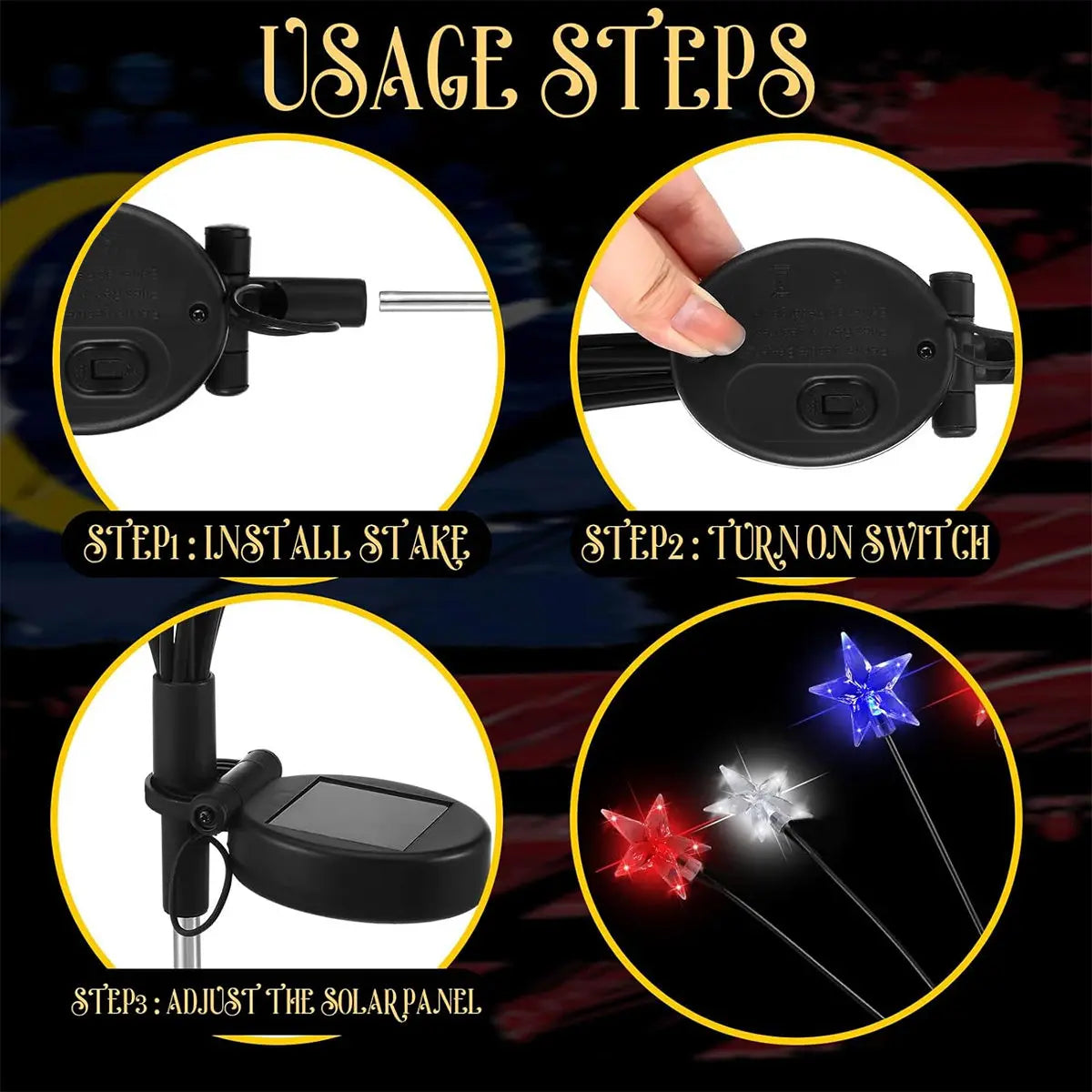 1/2pcs Solar Red White And Blue Star Stake Lights 4th Of July Outdoor Decorative Light Waterproof Swing Atmosphere Lamp