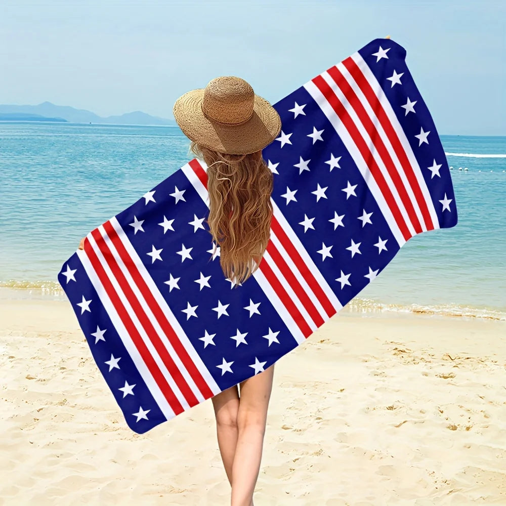 1pc 4th of July Towels Patriotic Red White Blue Stars Stripes Beach Towels Oversized Beach Lightweight Microfiber