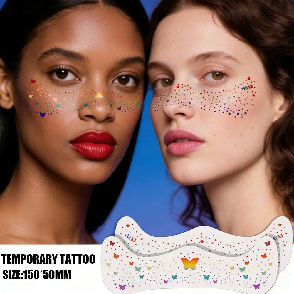 Fourth of July Face Tattoos, 2Pcs Glitter Freckles Face Tattoos Makeup for Independence Day Patriotic Party Supplies Fake Tattoo