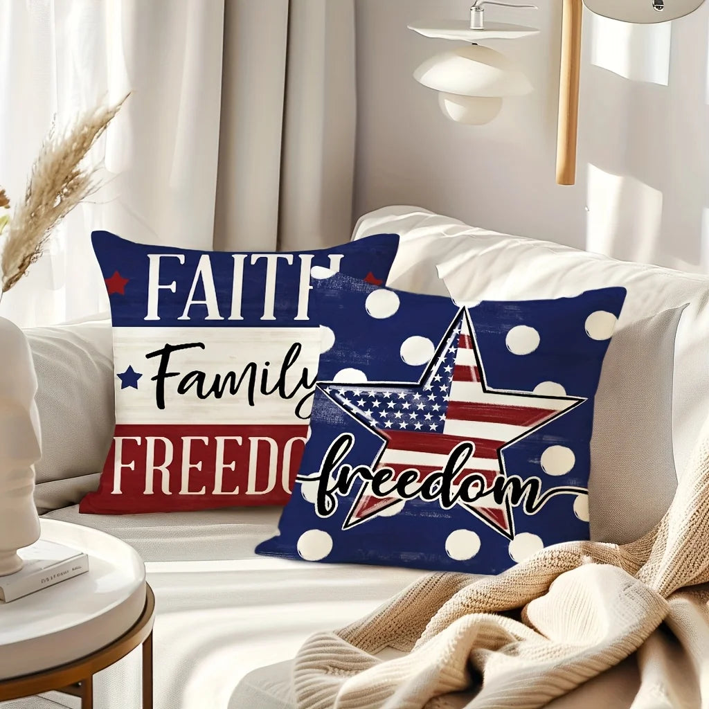 4pcs Patriotic USA Pillow Covers, American Flag Memorial Day Decor, for Indoor Outdoor Home Sofa Decor