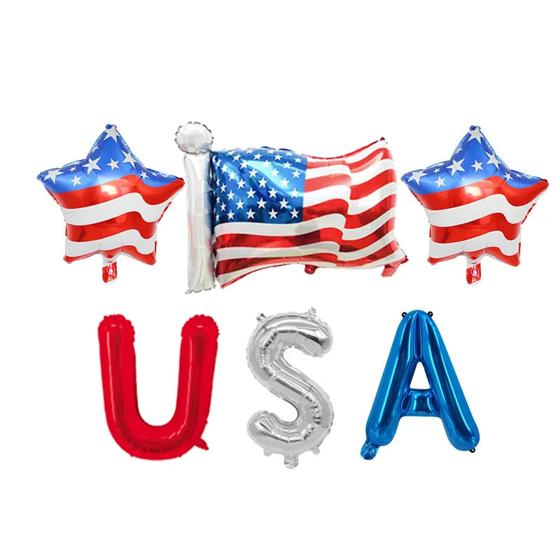 USA Theme Party Decorations American Flag Tattoo Sticker,flag Plates,banner,cups 4th Of July Independence Day Patriotic Supplies