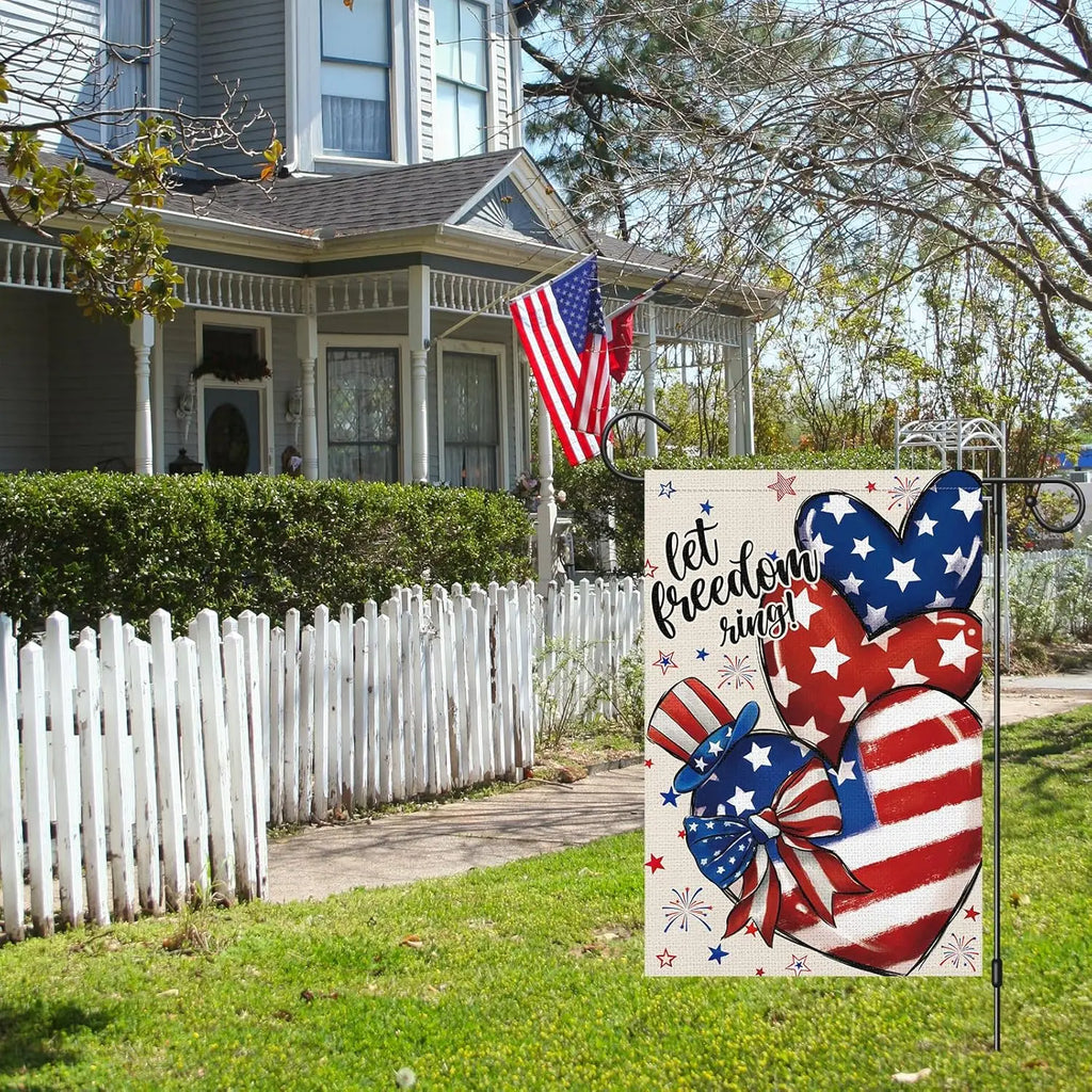 4th of July Garden Flag Patriotic Let Freedom Ring 12x18 Inch Double Sided Burlap Small Yard Flags Independence Day Memorial WWL