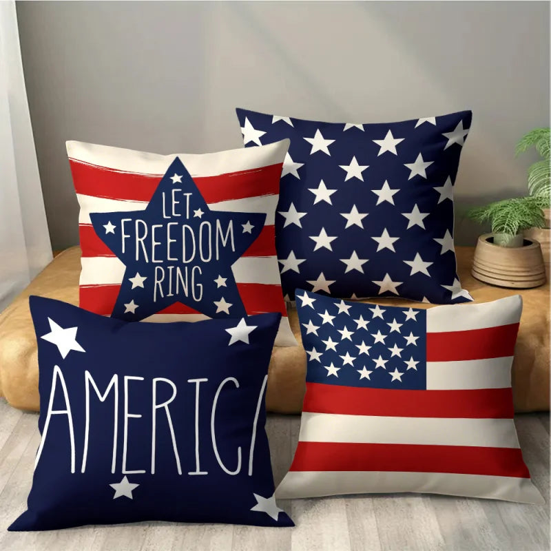 VIKAMA American Flag Star Pillow Cover 4th of July Patriotic Decorative Cushion Case for Sofa Bedroom Living Room Home Decor