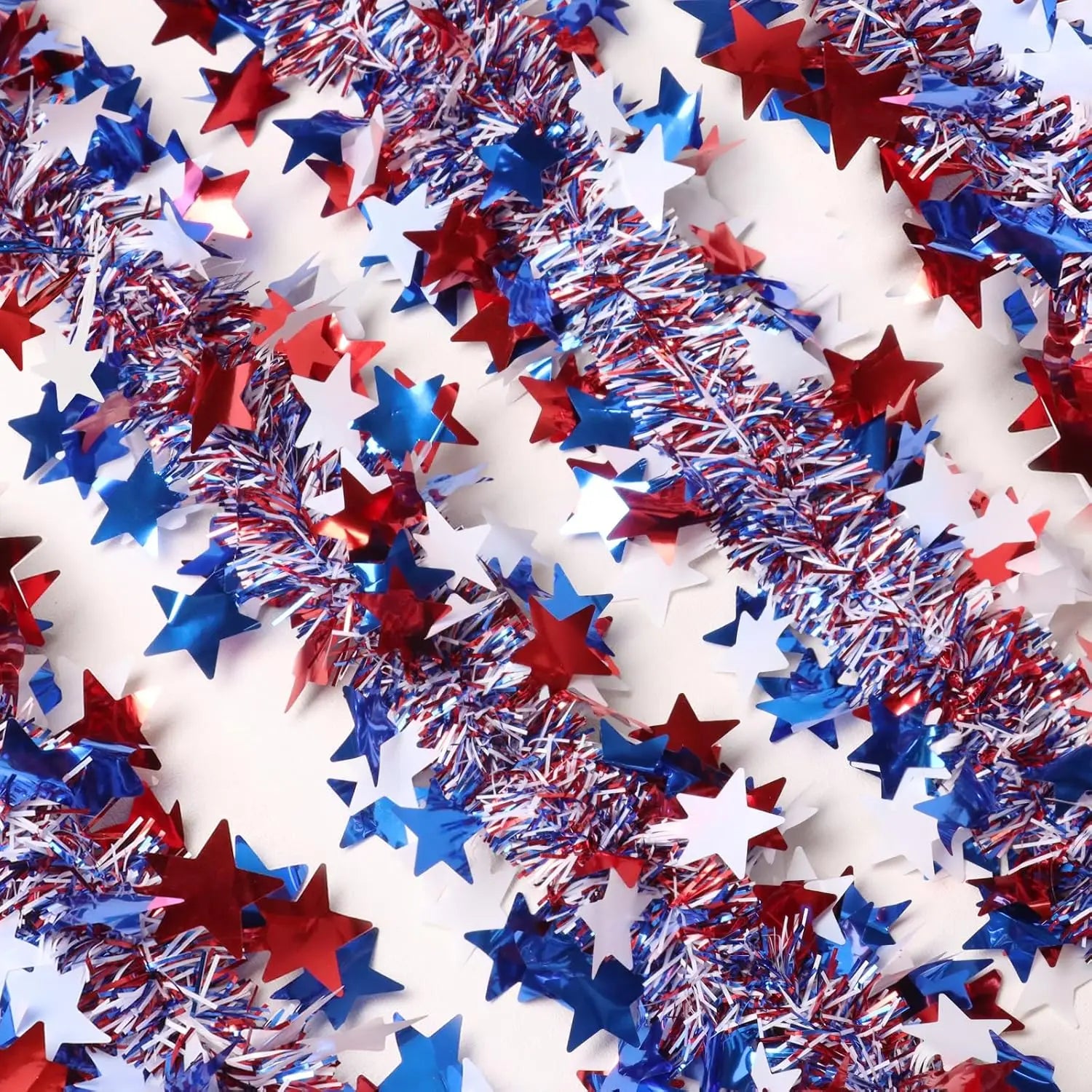 4th of July Garland Decorations Glitter Tinsel Patriotic Decor for Tree Car Golf Cart Parade Float Bike Party Table Yard Boat