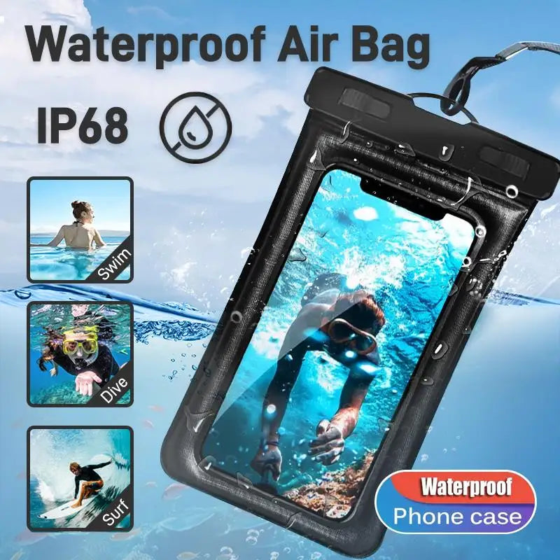 Floating Airbag Waterproof  Outdoor Swimming Bag Phone Case For iPhone Samsung Xiaomi Redmi Huawei  Phones Bag Protector Cover