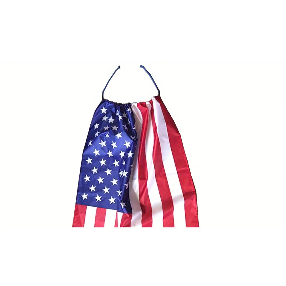 The American flag cape is suitable for both children and adults featuring patriotic clothing accessories on July 4th