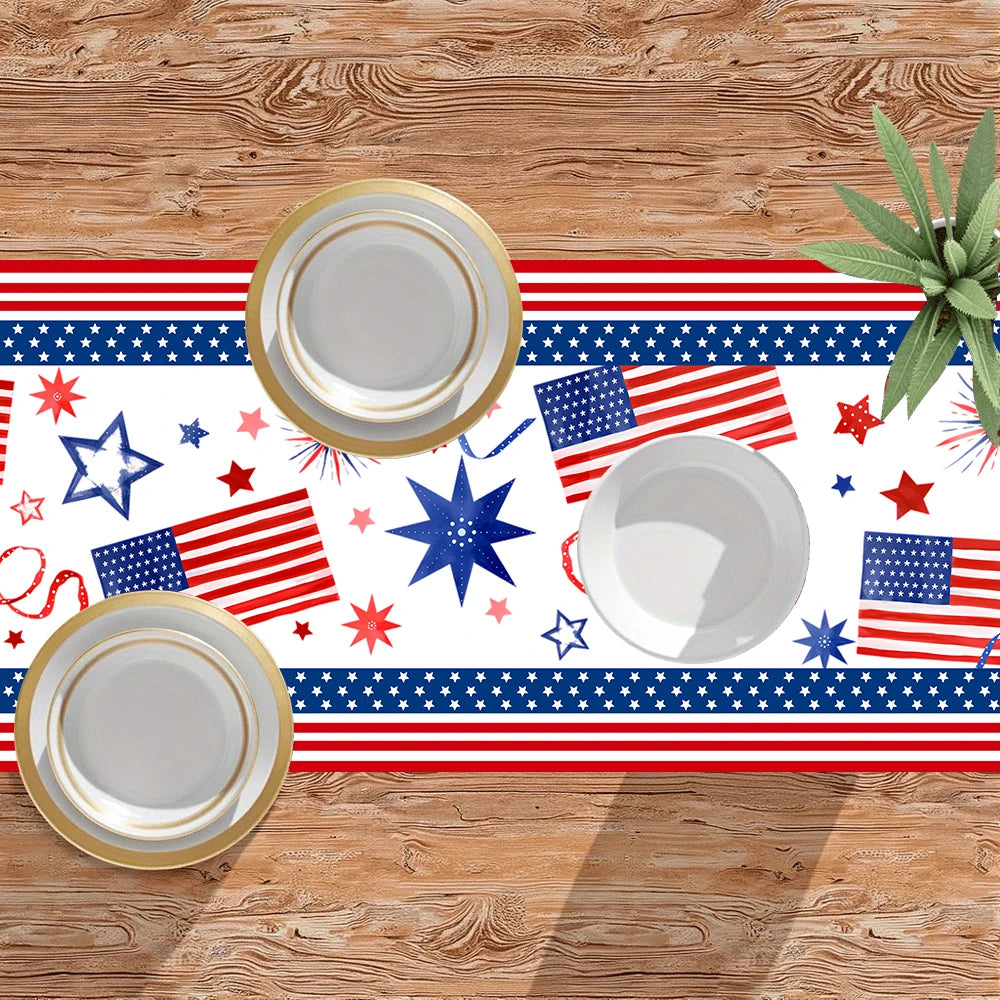 4th of July Patriotic Table Runner, American Flag Star Firework Table Decor for Independence Day Party Kitchen Dining