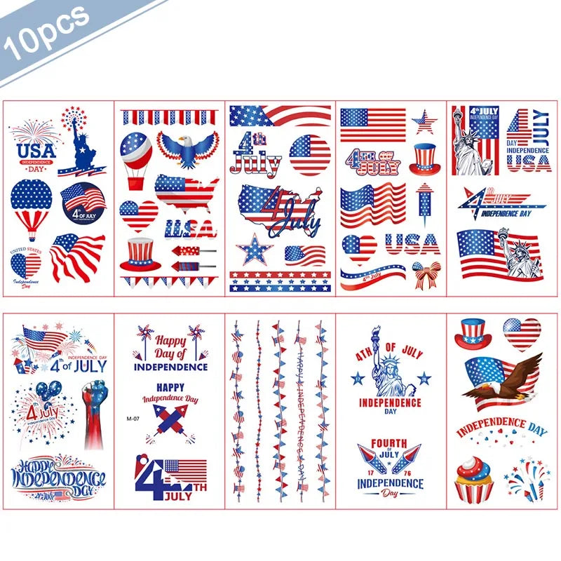 USA Theme Party Decorations American Flag Tattoo Sticker,flag Plates,banner,cups 4th Of July Independence Day Patriotic Supplies