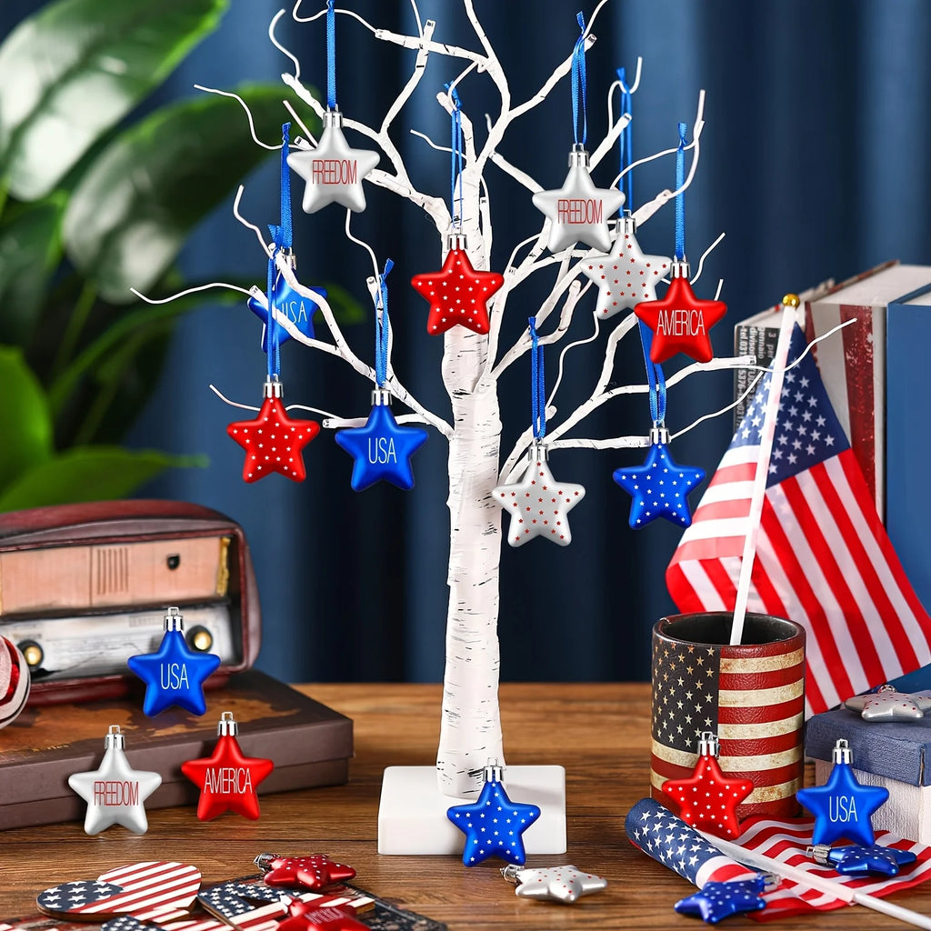 12/24Pcs Patriotic Star Decorations Red White Hanging Stars for Independence Day Memorial Day 4th of July  Party Supplies