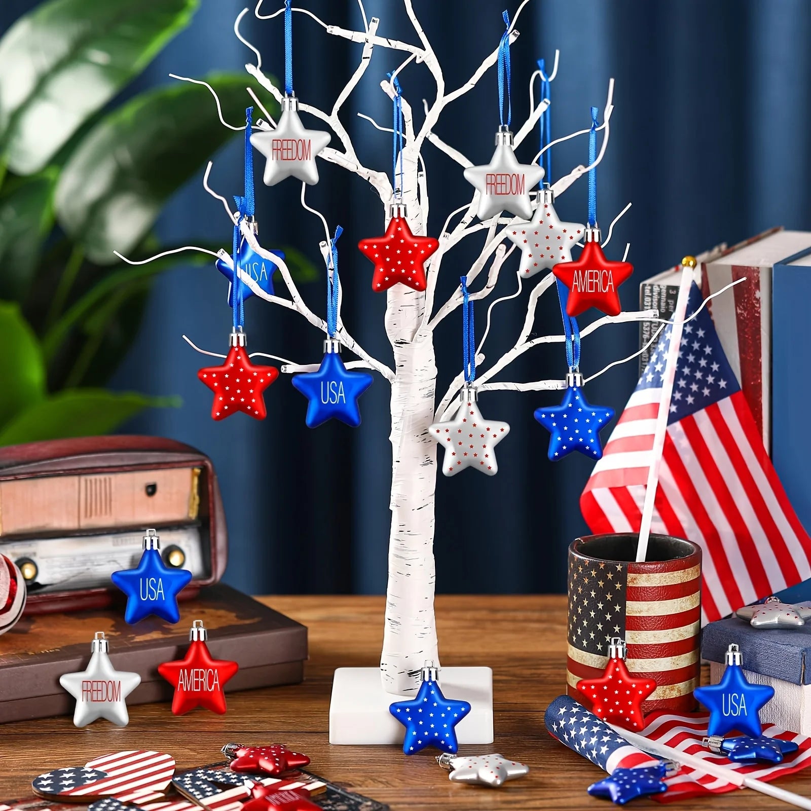 12/24Pcs Patriotic Star Decorations Red White Hanging Stars for Independence Day Memorial Day 4th of July  Party Supplies