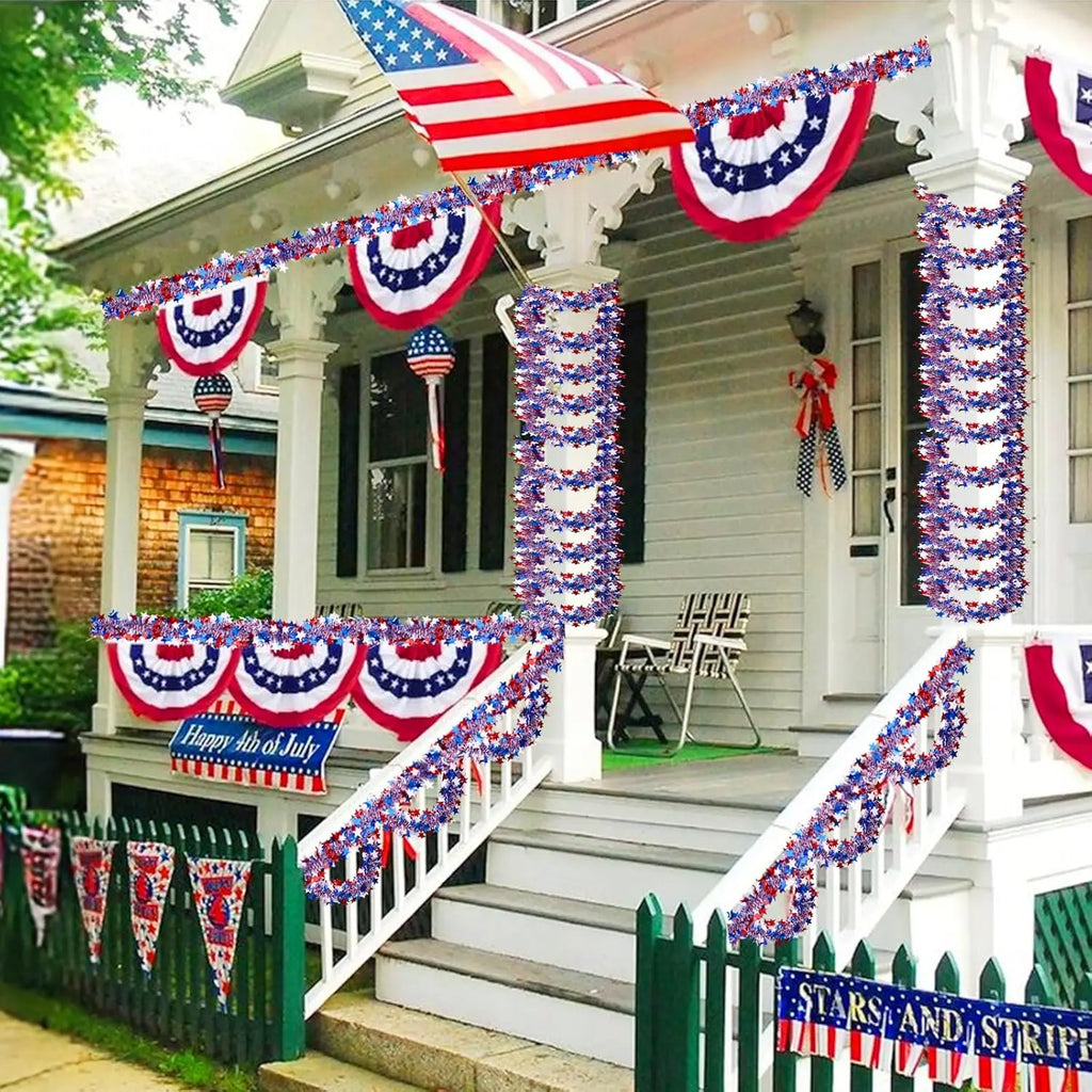 4th of July Garland Decorations Glitter Tinsel Patriotic Decor for Tree Car Golf Cart Parade Float Bike Party Table Yard Boat