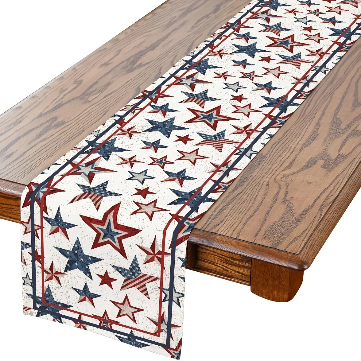 VIKAMA Patriotic Star & Firework Table Runner 4th of July Independence Day Kitchen Dining Home Party Decor