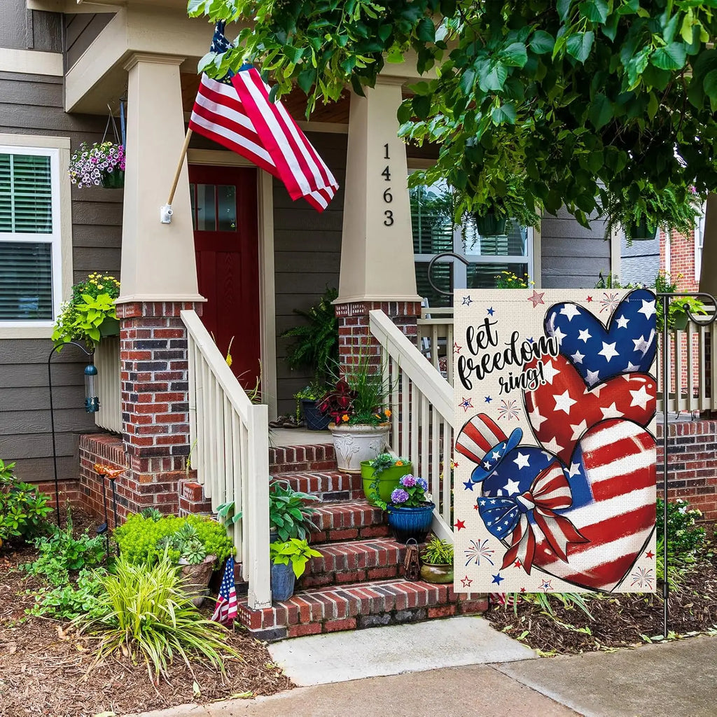 4th of July Garden Flag Patriotic Let Freedom Ring 12x18 Inch Double Sided Burlap Small Yard Flags Independence Day Memorial WWL