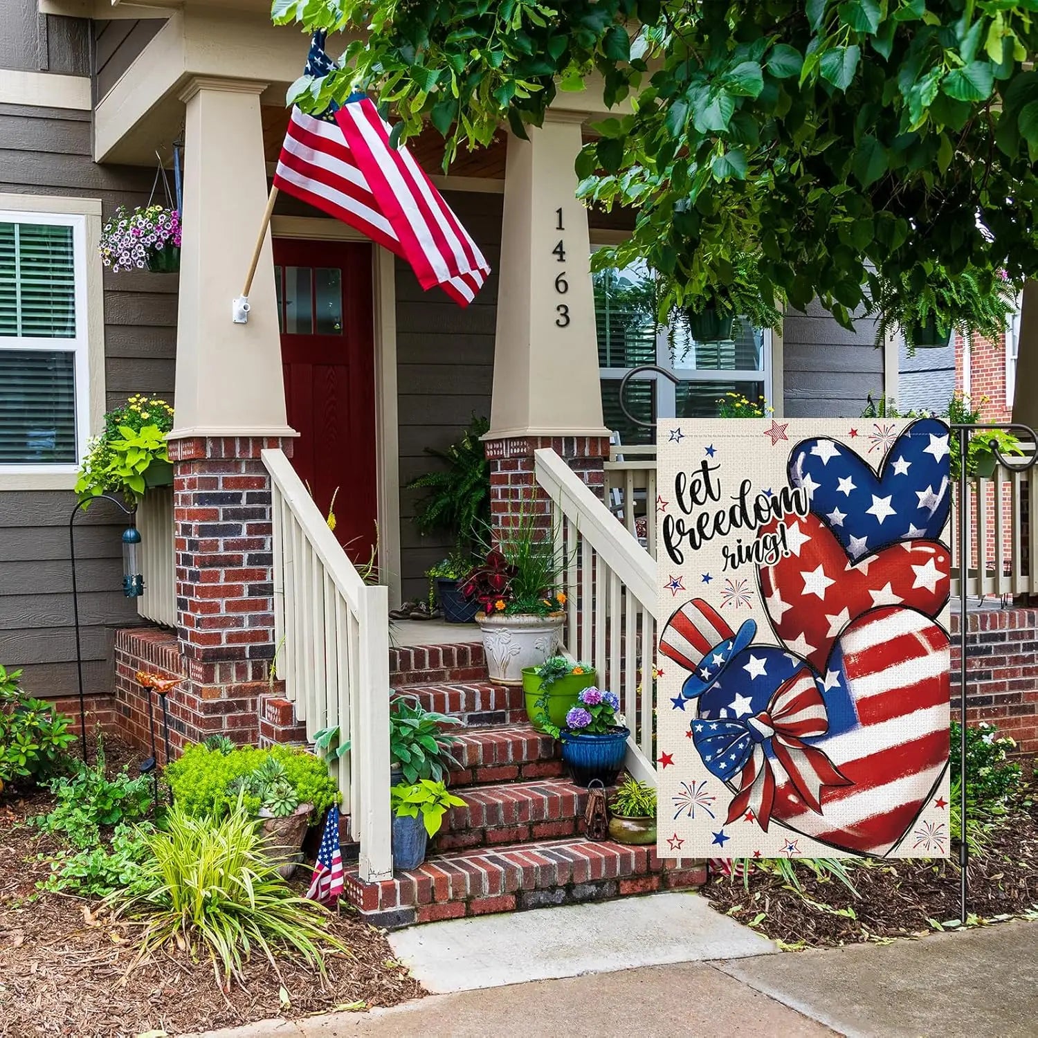 4th of July Garden Flag Patriotic Let Freedom Ring 12x18 Inch Double Sided Burlap Small Yard Flags Independence Day Memorial WWL
