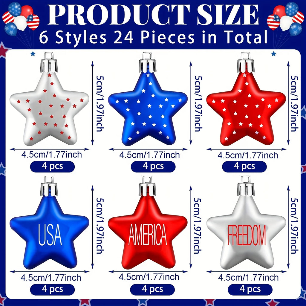 12/24Pcs Patriotic Star Decorations Red White Hanging Stars for Independence Day Memorial Day 4th of July  Party Supplies