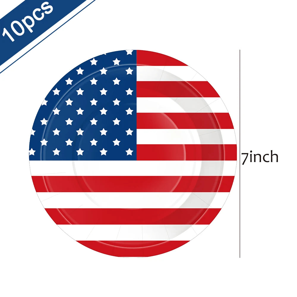 USA Theme Party Decorations American Flag Tattoo Sticker,flag Plates,banner,cups 4th Of July Independence Day Patriotic Supplies