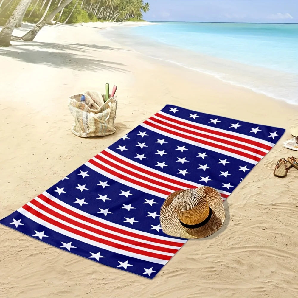1pc 4th of July Towels Patriotic Red White Blue Stars Stripes Beach Towels Oversized Beach Lightweight Microfiber