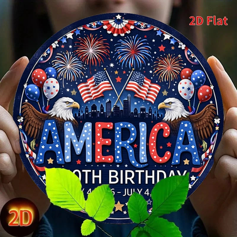 2D Flat, 1pc [2Dfalt] America 250th Birthday Wall Decor - Vintage Retro Double Eagle Fireworks Sign Suitable for 4th of July, Ro