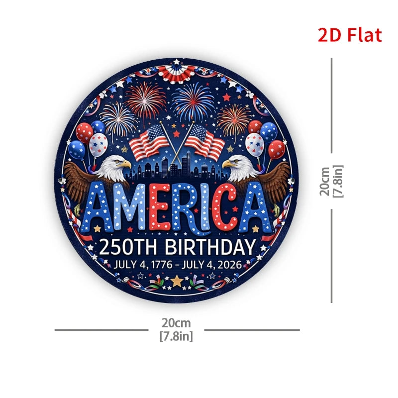 2D Flat, 1pc [2Dfalt] America 250th Birthday Wall Decor - Vintage Retro Double Eagle Fireworks Sign Suitable for 4th of July, Ro