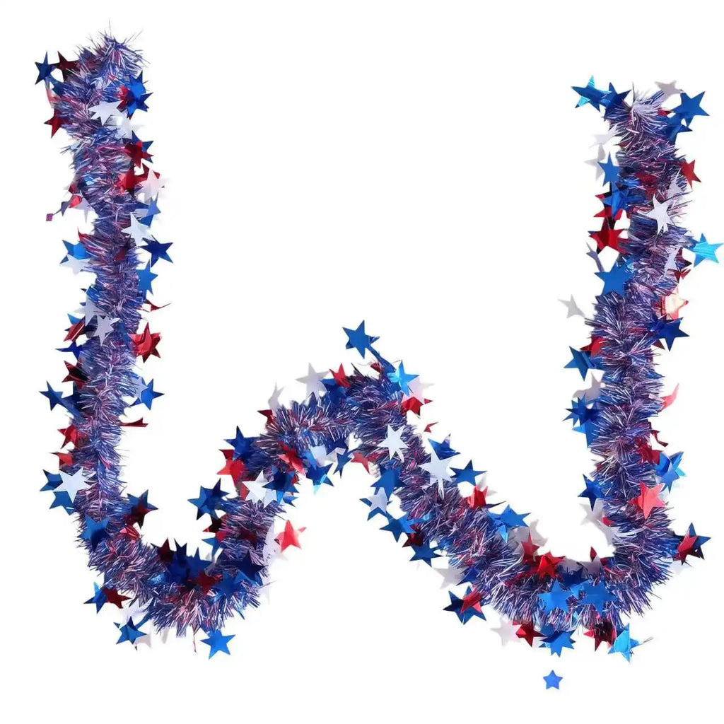 4th of July Garland Decorations Glitter Tinsel Patriotic Decor for Tree Car Golf Cart Parade Float Bike Party Table Yard Boat