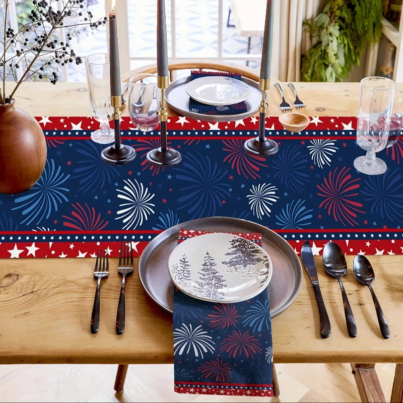 VIKAMA Patriotic Star & Firework Table Runner 4th of July Independence Day Kitchen Dining Home Party Decor