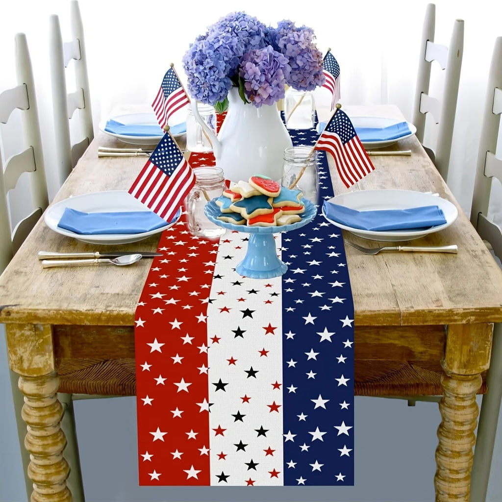 VIKAMA Patriotic Star & Firework Table Runner 4th of July Independence Day Kitchen Dining Home Party Decor