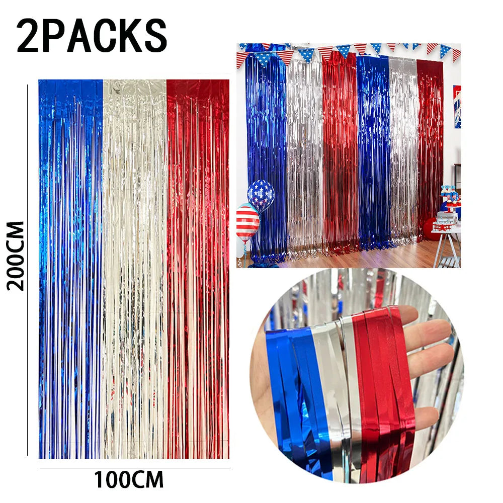 4th of July Garland Decorations Glitter Tinsel Patriotic Decor for Tree Car Golf Cart Parade Float Bike Party Table Yard Boat