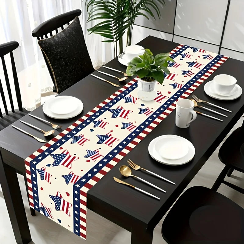 VIKAMA Patriotic Star & Firework Table Runner 4th of July Independence Day Kitchen Dining Home Party Decor