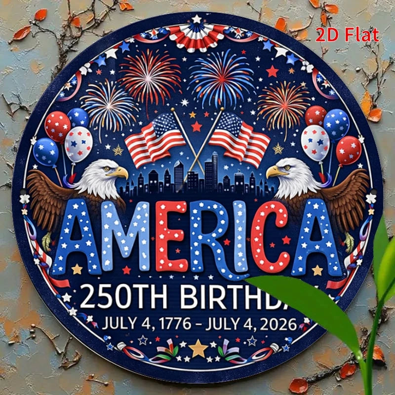 2D Flat, 1pc [2Dfalt] America 250th Birthday Wall Decor - Vintage Retro Double Eagle Fireworks Sign Suitable for 4th of July, Ro
