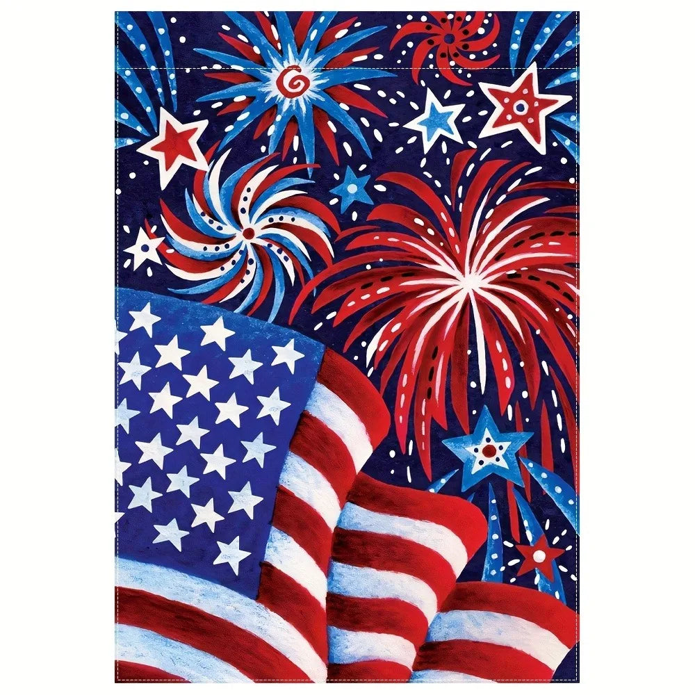 American Flag Fireworks Garden Flag, Patriotic Stars and Stripes Yard Flag for 4th of July Independence Day Decor