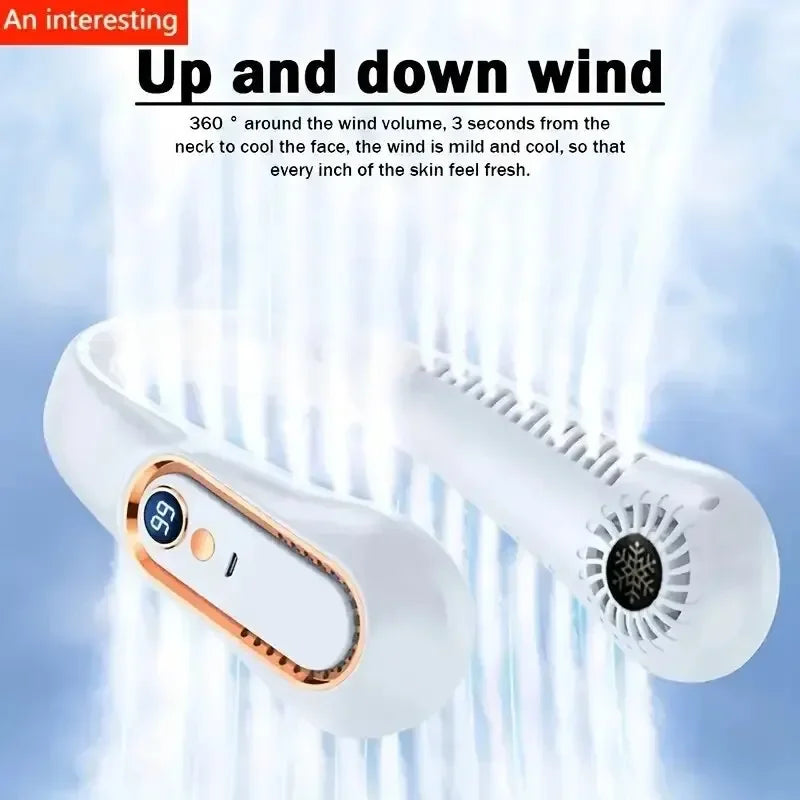 Hanging Neck Fan, Portable USB Cooler Fan With 5 Speeds And Digital Display - Super Strong Technology And Bladeless Design
