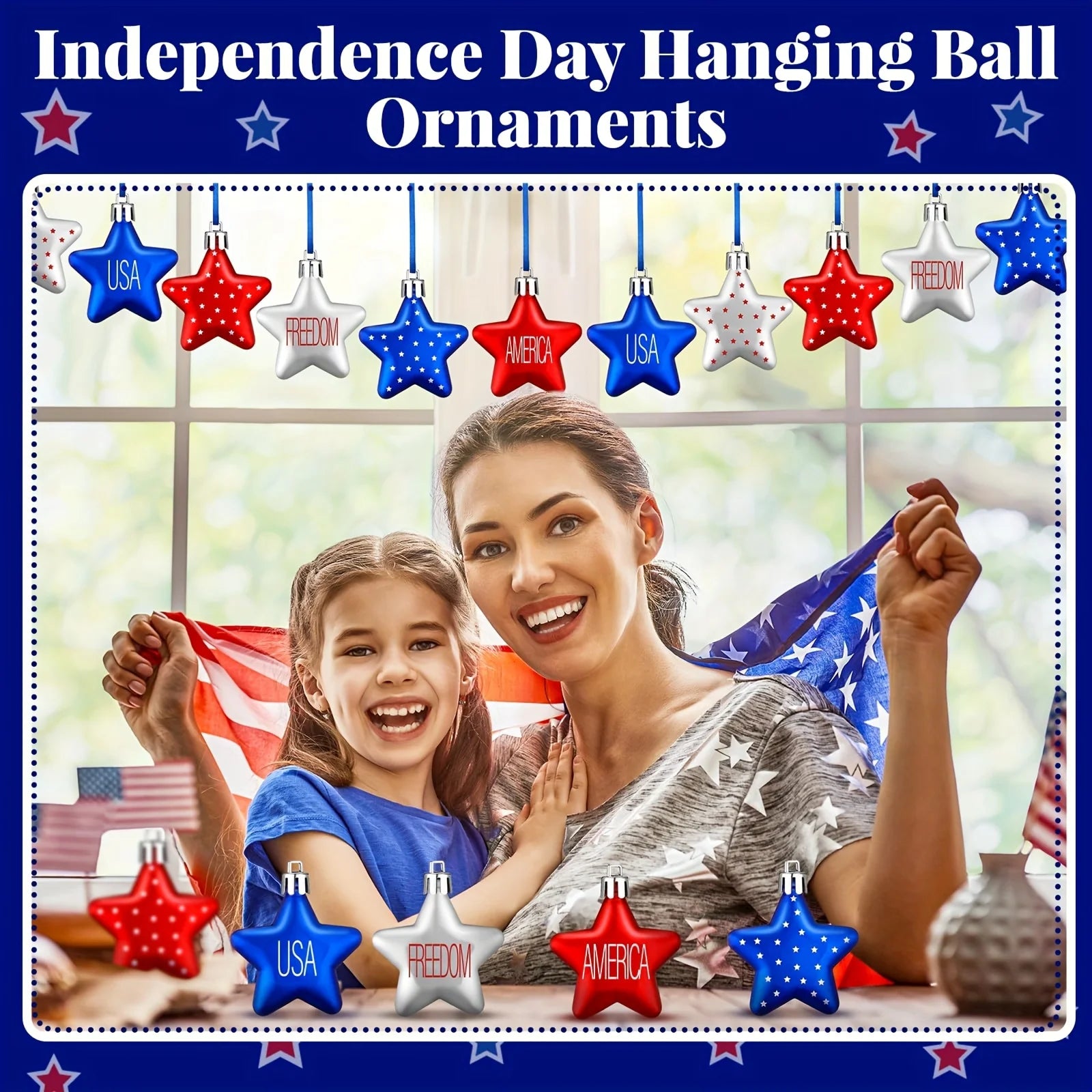 12/24Pcs Patriotic Star Decorations Red White Hanging Stars for Independence Day Memorial Day 4th of July  Party Supplies