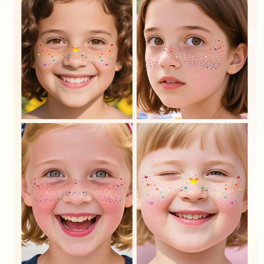 Fourth of July Face Tattoos, 2Pcs Glitter Freckles Face Tattoos Makeup for Independence Day Patriotic Party Supplies Fake Tattoo