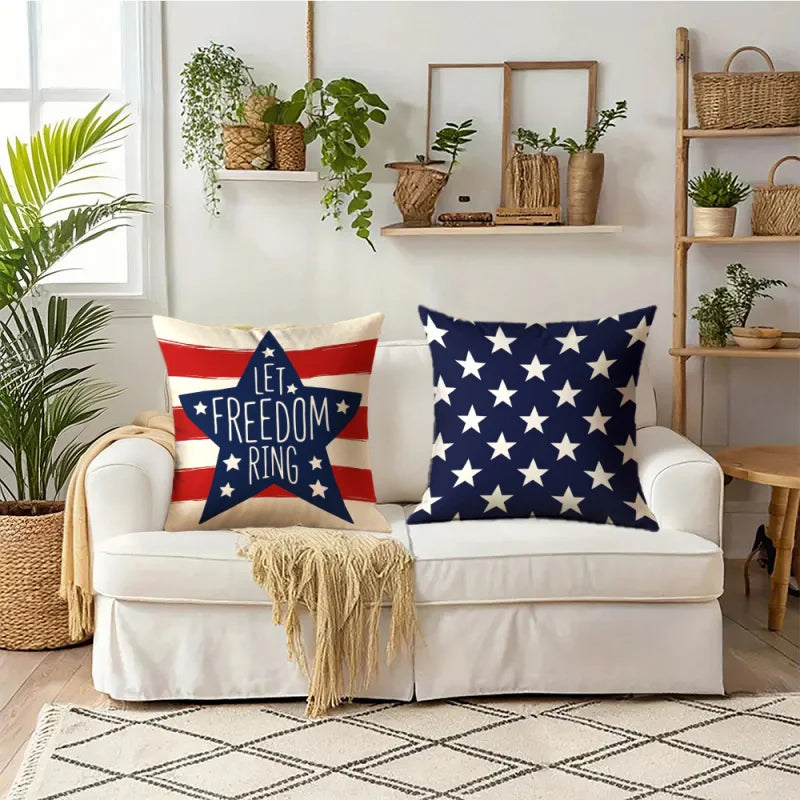 VIKAMA American Flag Star Pillow Cover 4th of July Patriotic Decorative Cushion Case for Sofa Bedroom Living Room Home Decor
