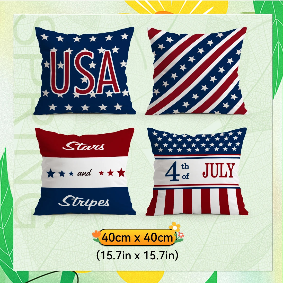4pcsIndependence Day Patriotic Striped Cushions Pillowcase Polyester Cushion Cover Throw Pillow Pillowcover Home Car Sofa Decor